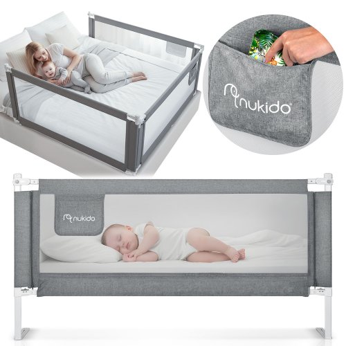 Barierka ochronna do łóżka zabezpieczająca bramka blokada 200 cm Nukido NK-227 szara
